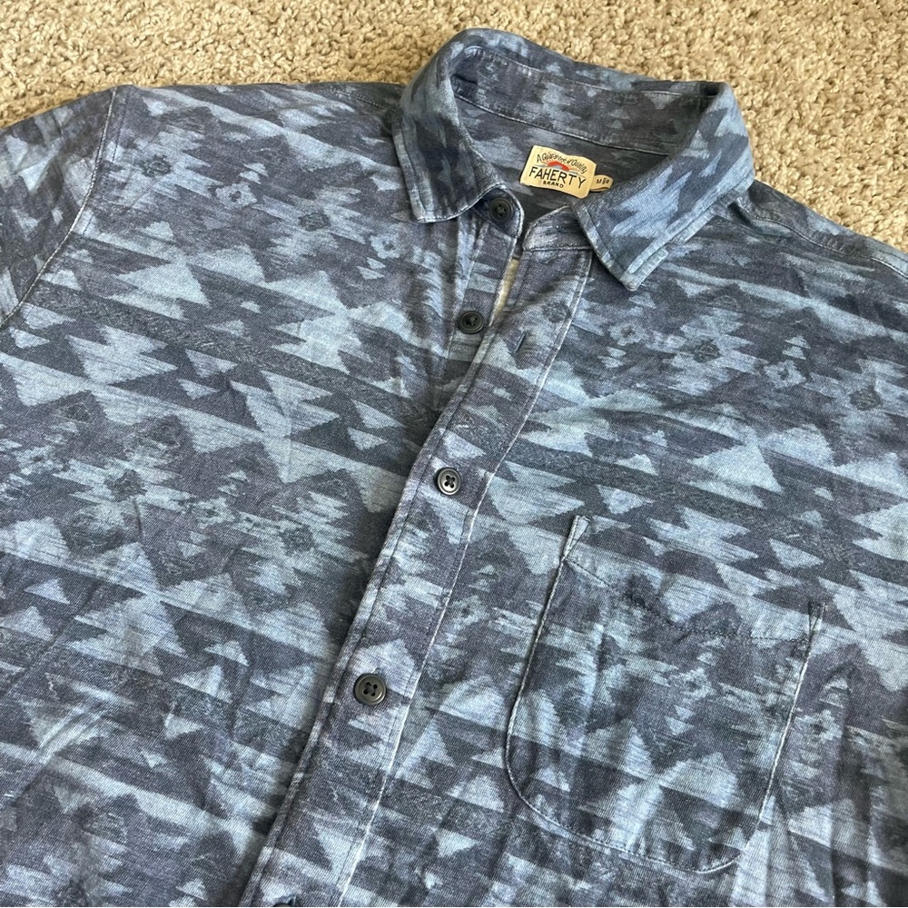 Faherty Aztec Short Sleeve Pocket Organic Cotton Button Up Shirt